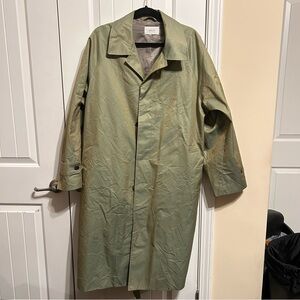 Socin  L  Trench Belted Metallic Green Coat Hidden Buttons